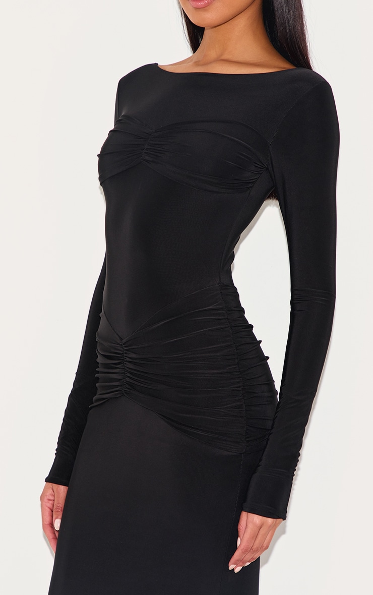 Black Sinky Ruched Panel Detail Maxi Dress image 4