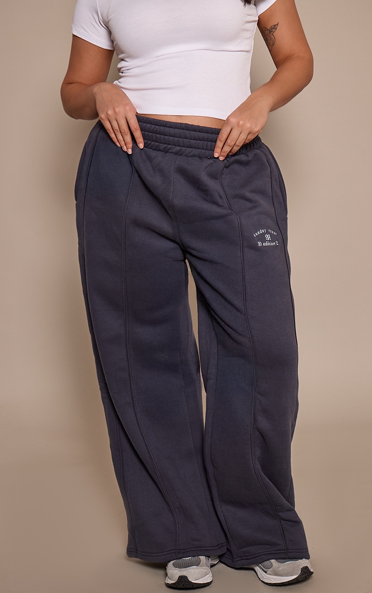 Plus Navy Sunday Reset Embroided Wide Leg Sweatpant image 2