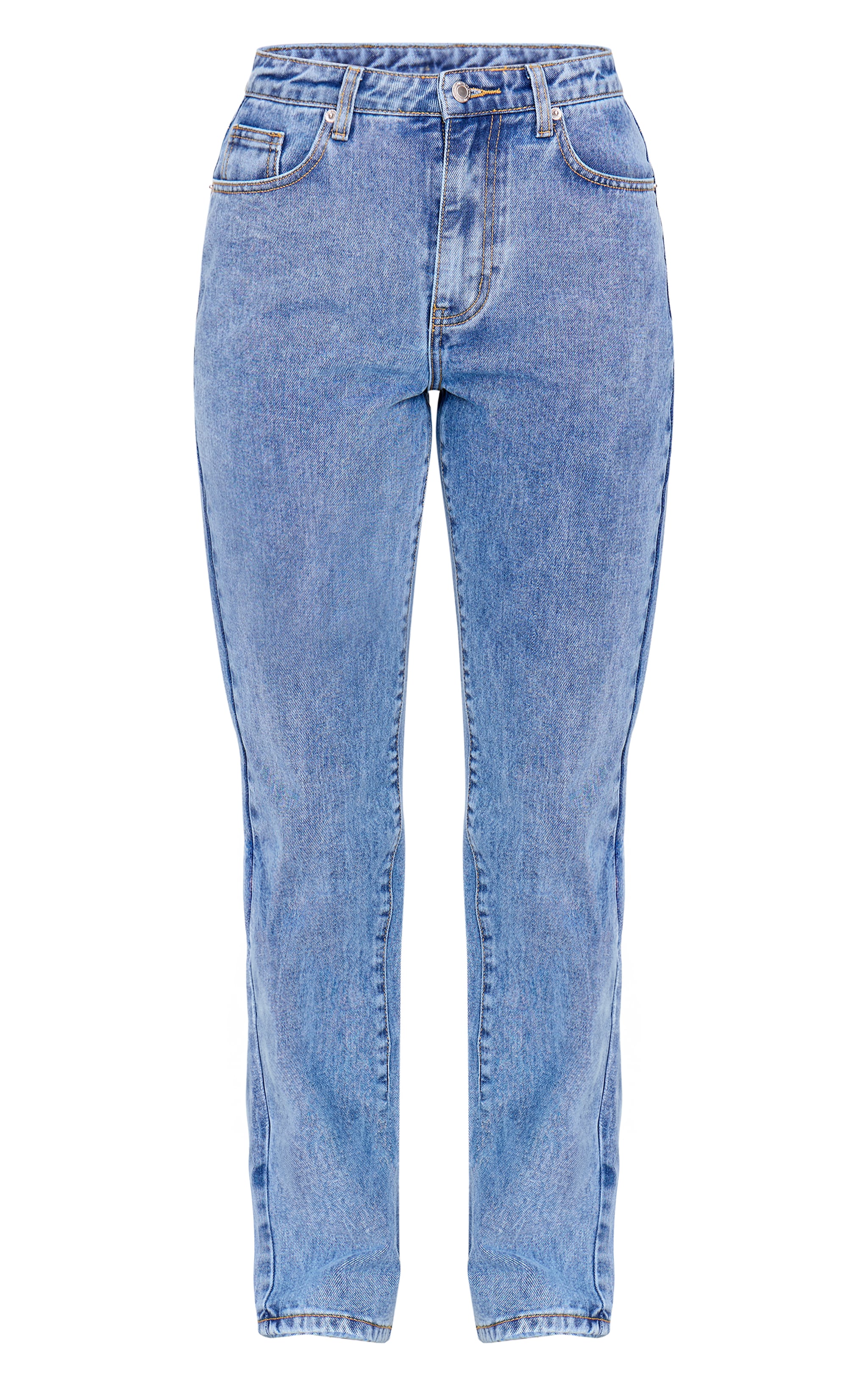 PRETTYLITTLETHING Mid Blue Wash High Waist Straight Leg Jeans image 5