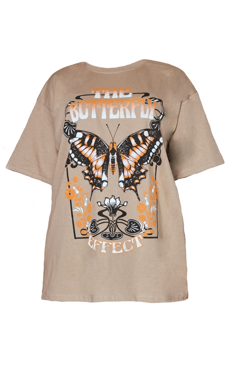 Khaki Butterfly Effect Printed T Shirt image 5