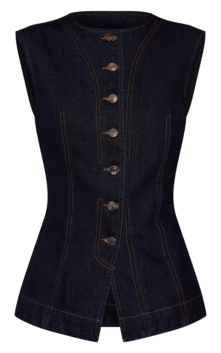 Top long en jean indigo sans manches image 5