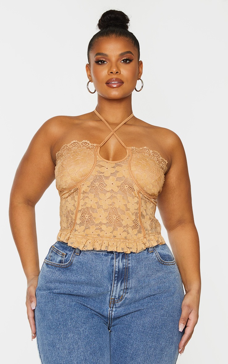 PLT Plus - Crop top dos nu en crochet marron