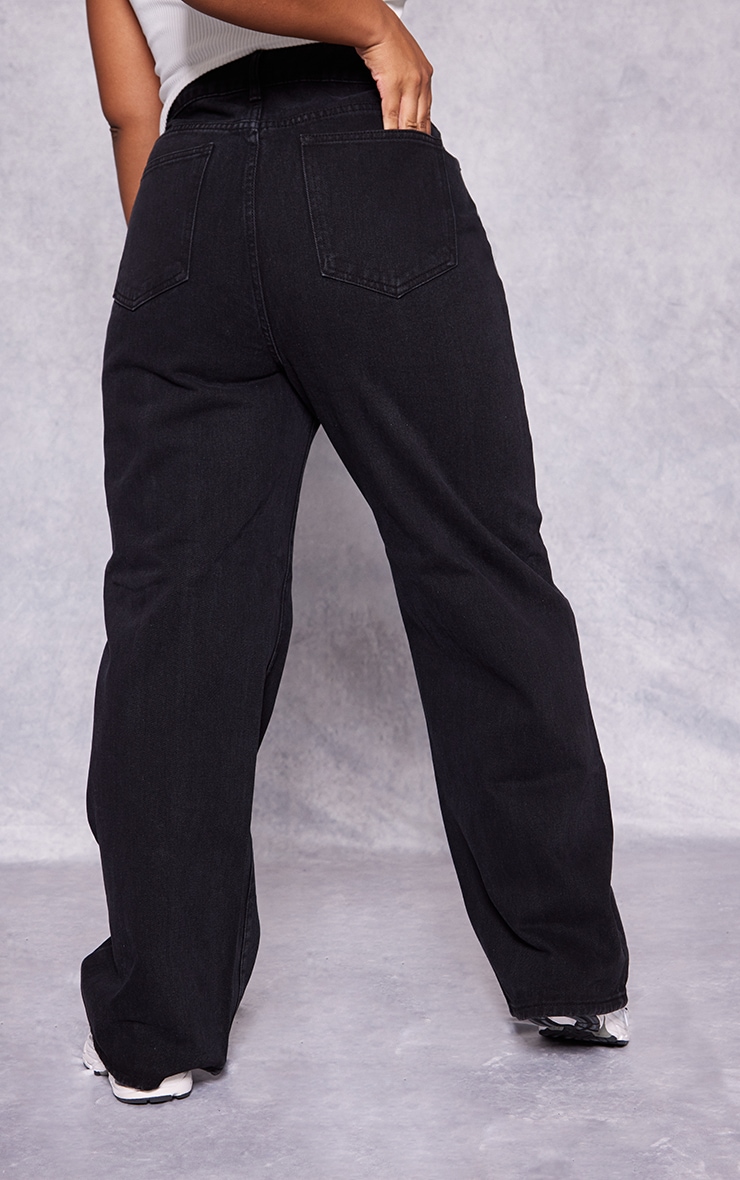 Plus Washed Black Seam Detail Straight Leg Jeans image 3