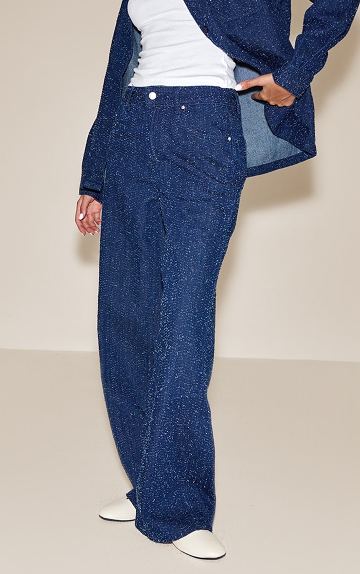 Dark Blue Boucle Denim High Waist Denim Jeans image 2