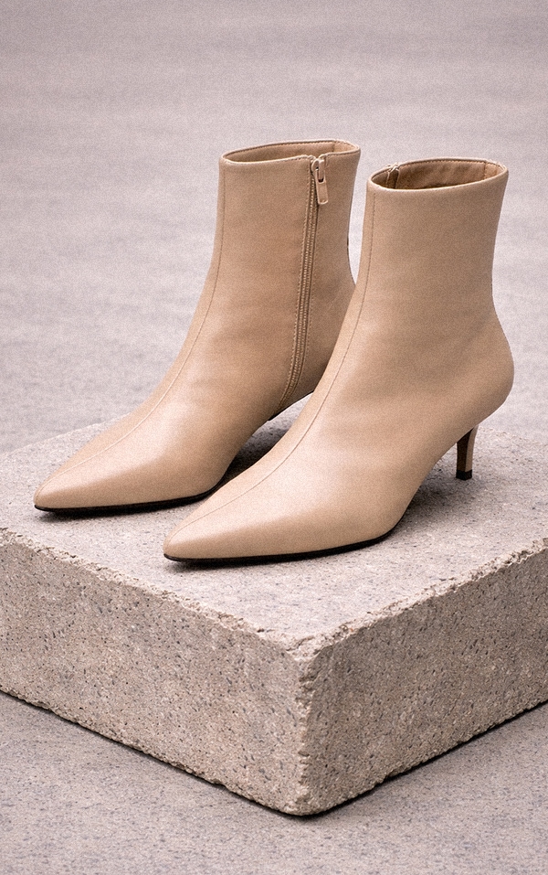 Stone PU Point Toe Low Stiletto Heeled Ankle Boots