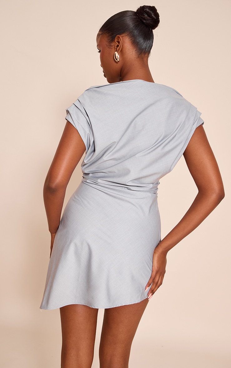 Blue Woven Tailored Boxy Cinched Waist Mini Dress image 2