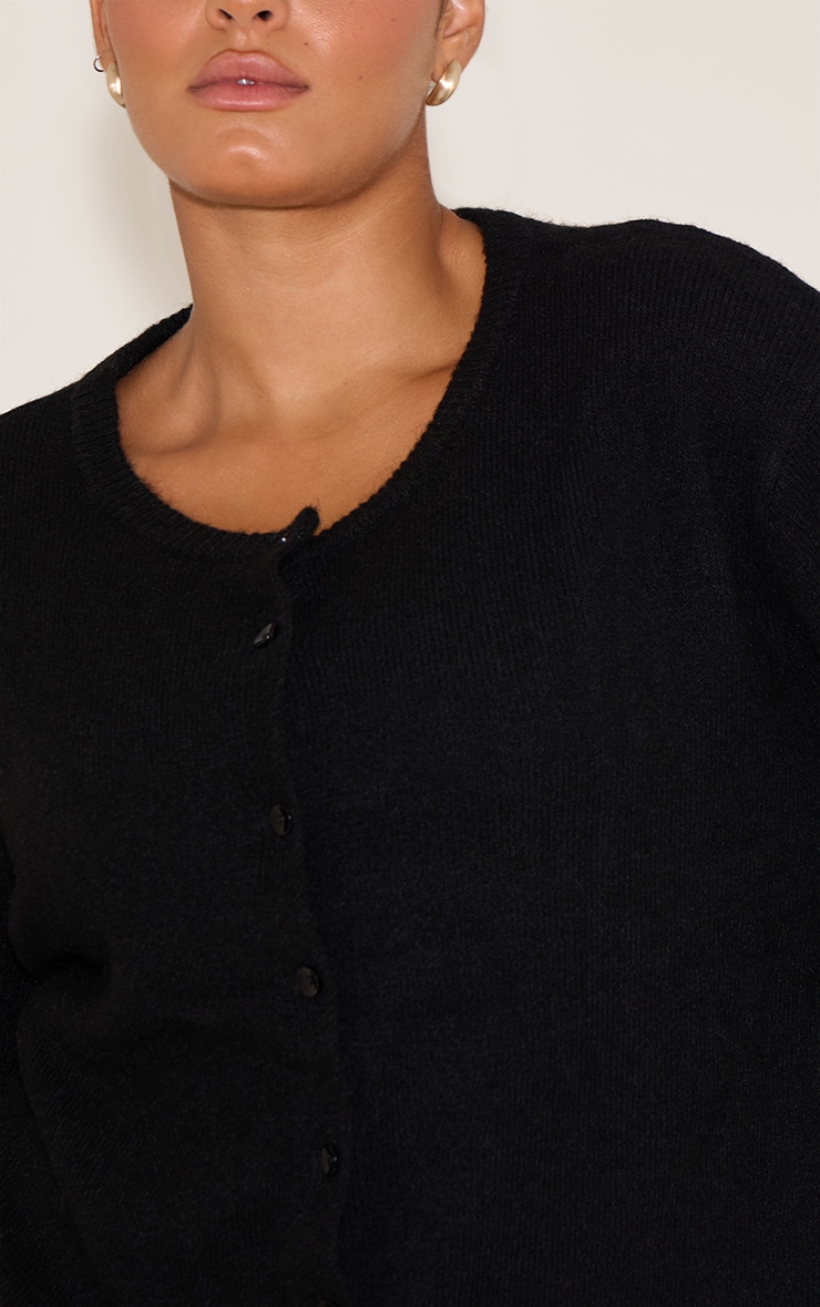 Plus Black Knit Button Through Cardigan image 4