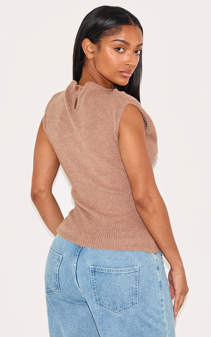 Shape Taupe Brushed Rib Ruched Boat Neck Top image 2