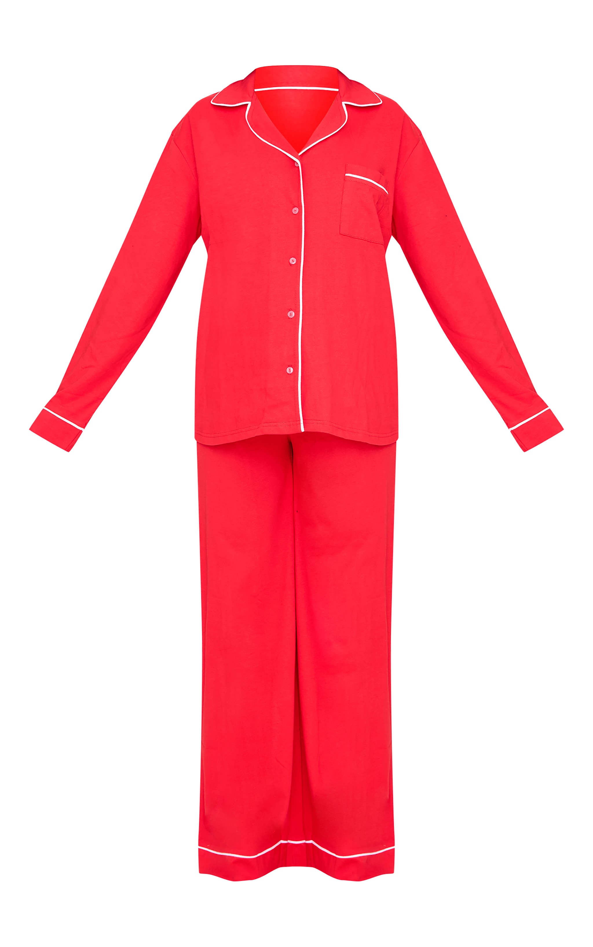 Maternité Ensemble de pyjama de grossesse long en jersey rouge à lisérés contrastants image 5