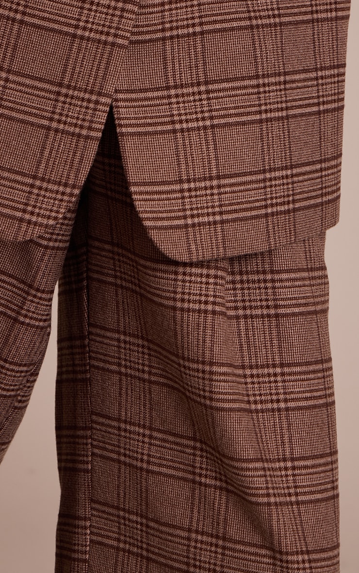 Brown Checked Premium Woven Twill Tailored Wide Leg Pant image 4