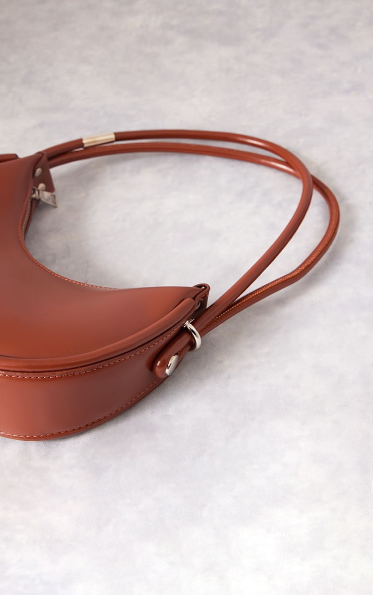 Chocolate Curved Double Strap Shoulder Bag image 3