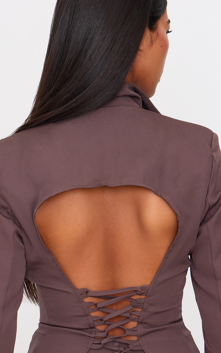 Chocolate Fitted Lace Up Back Blazer image 4