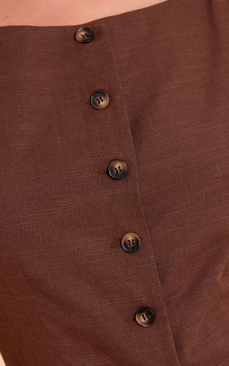 Chocolate Square Neck Linen Look Longline Waistcoat image 4