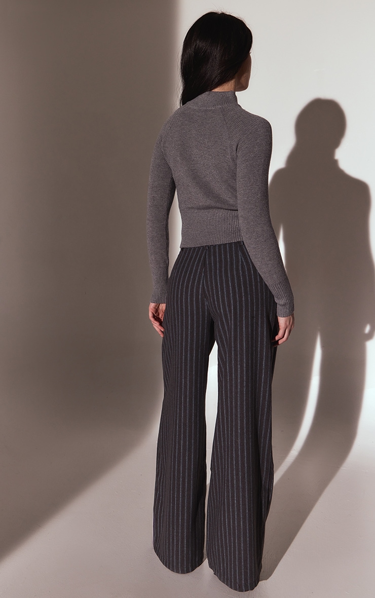 Slate Grey Brushed Pinstripe Wide Leg Pants image 3