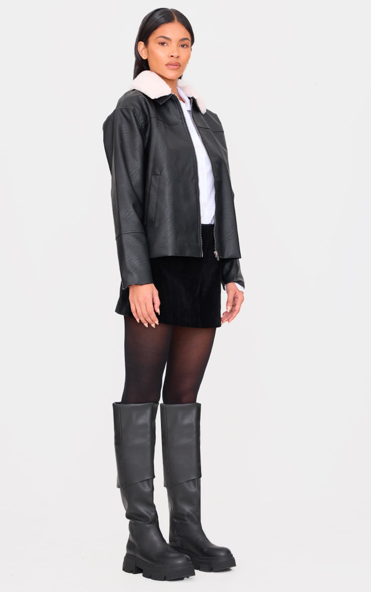 Veste en PU noir à col détachable en fausse fourrure image 3