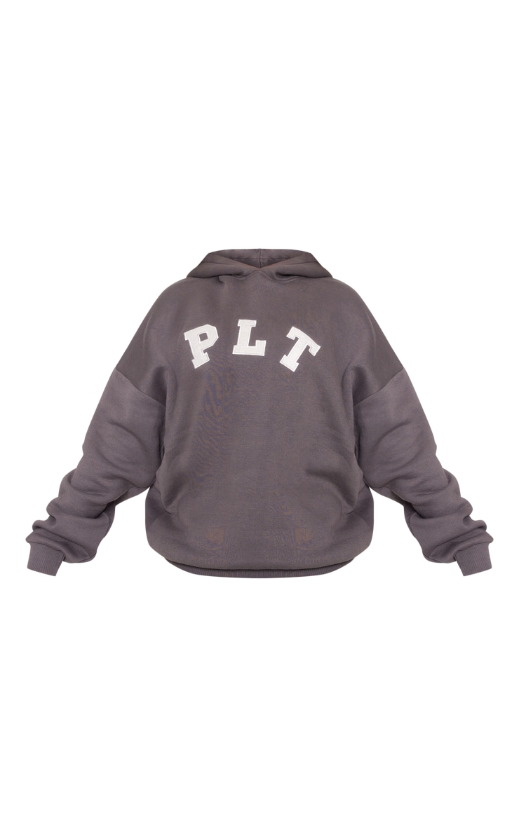 Hoodie oversize gris anthracite à logo "PLT" image 5