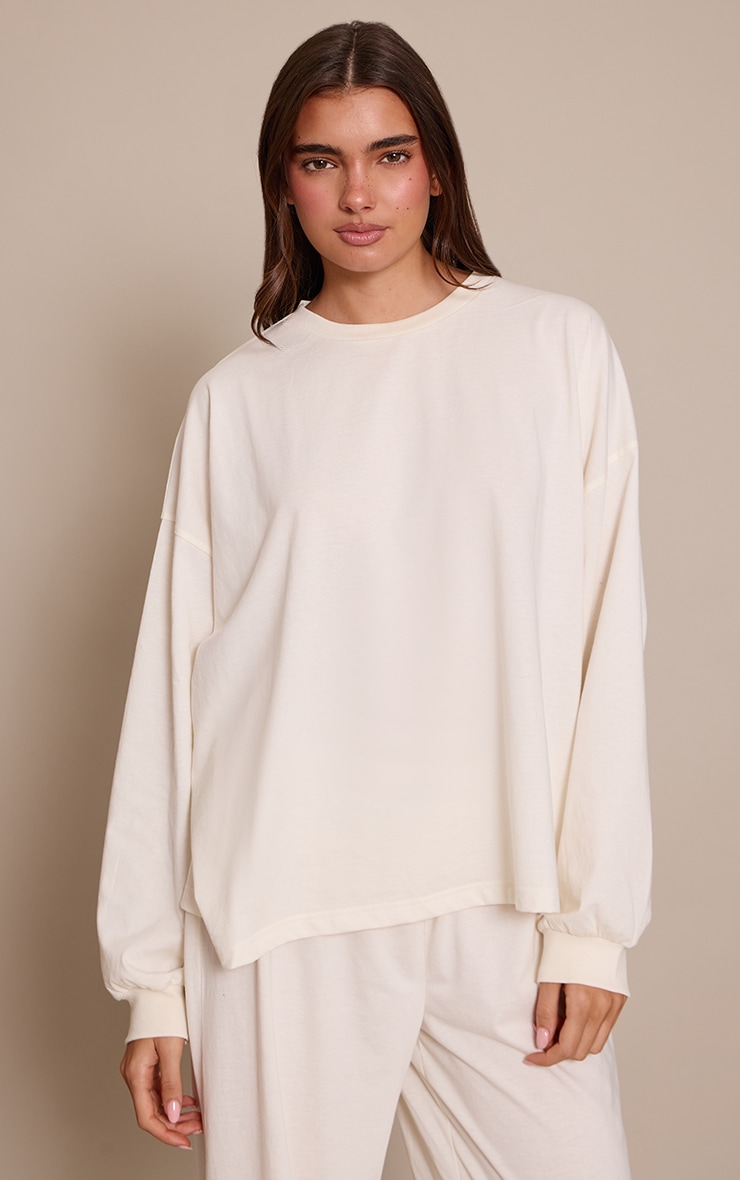 Top de pyjama oversize crème à manches longues