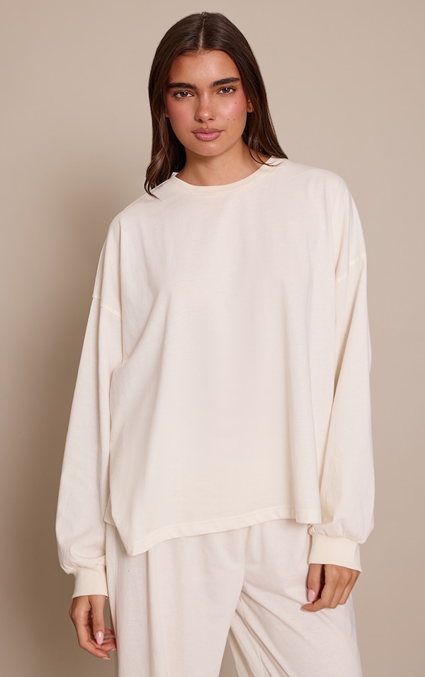 Cream Long Sleeve Oversized Pajama Top