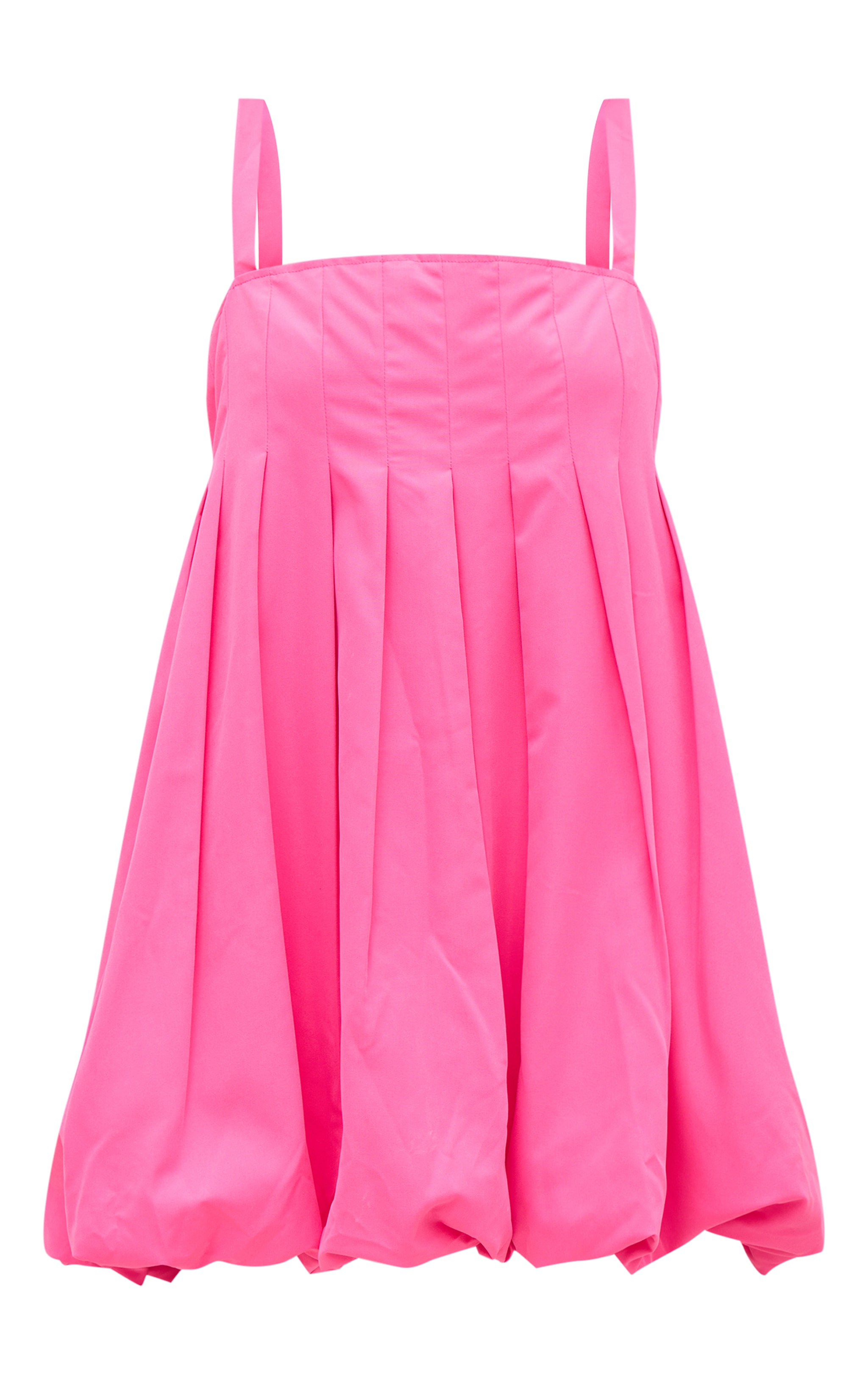 Bright Pink Woven Pleated Puff Ball Dress image 5