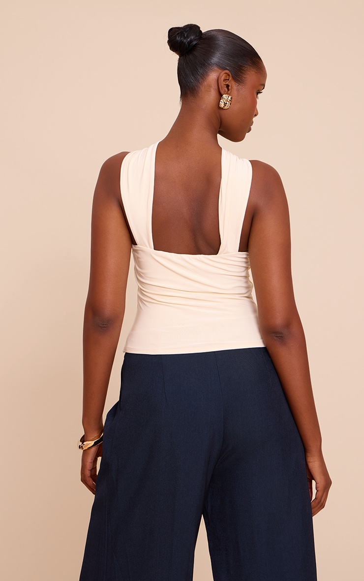 Butter Cream Double Layer Slinky Trim Detail Sleeveless Top image 2