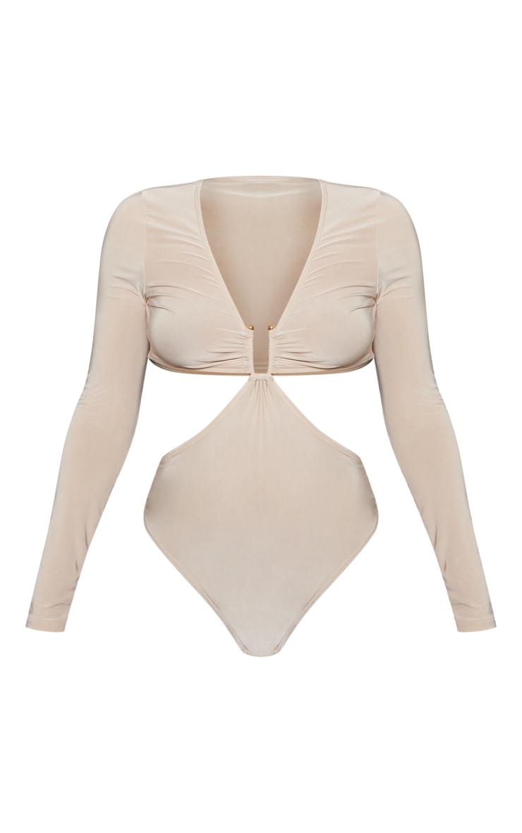 Stone Hardware Detail Long Sleeve Slinky Cut Out Bodysuit image 1