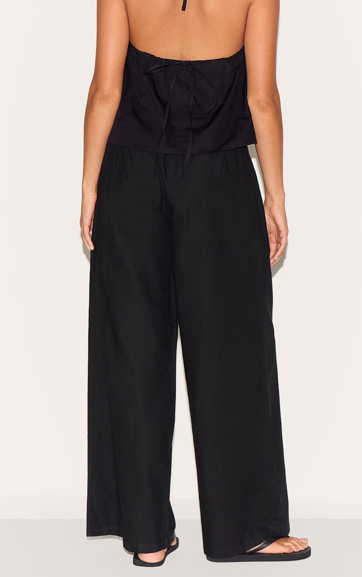 Petite Black Linen Drawstring Waist Pants image 3