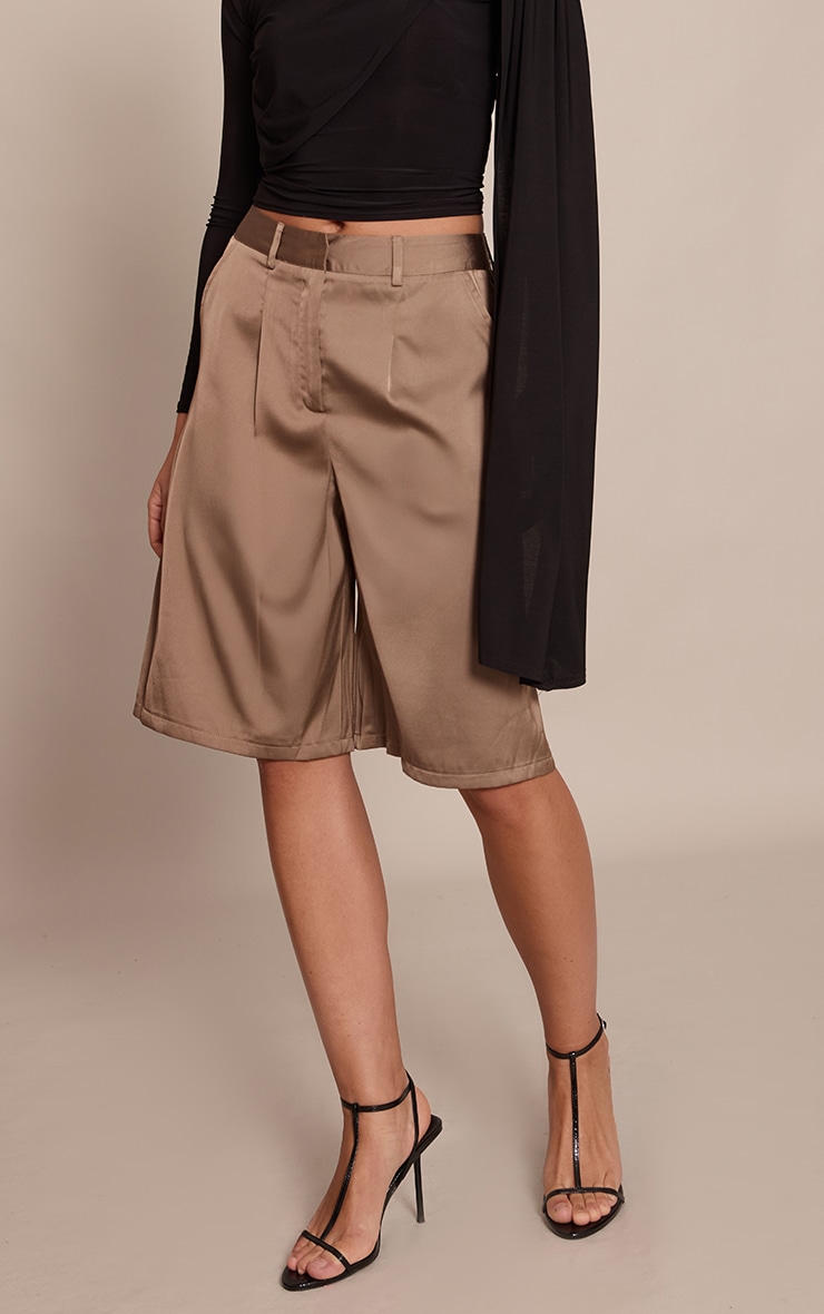 Mocha Satin Pleated Jorts  image 2