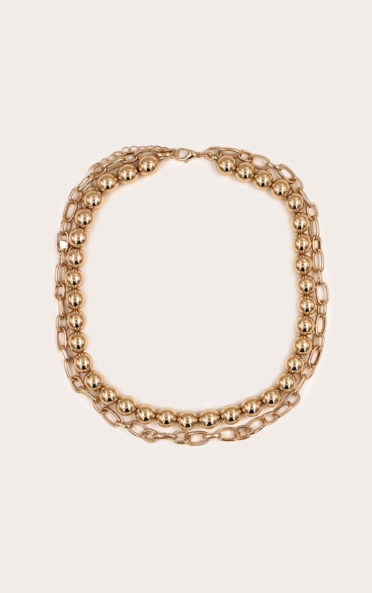 Gold Beaded Layered Chain Necklace image 2