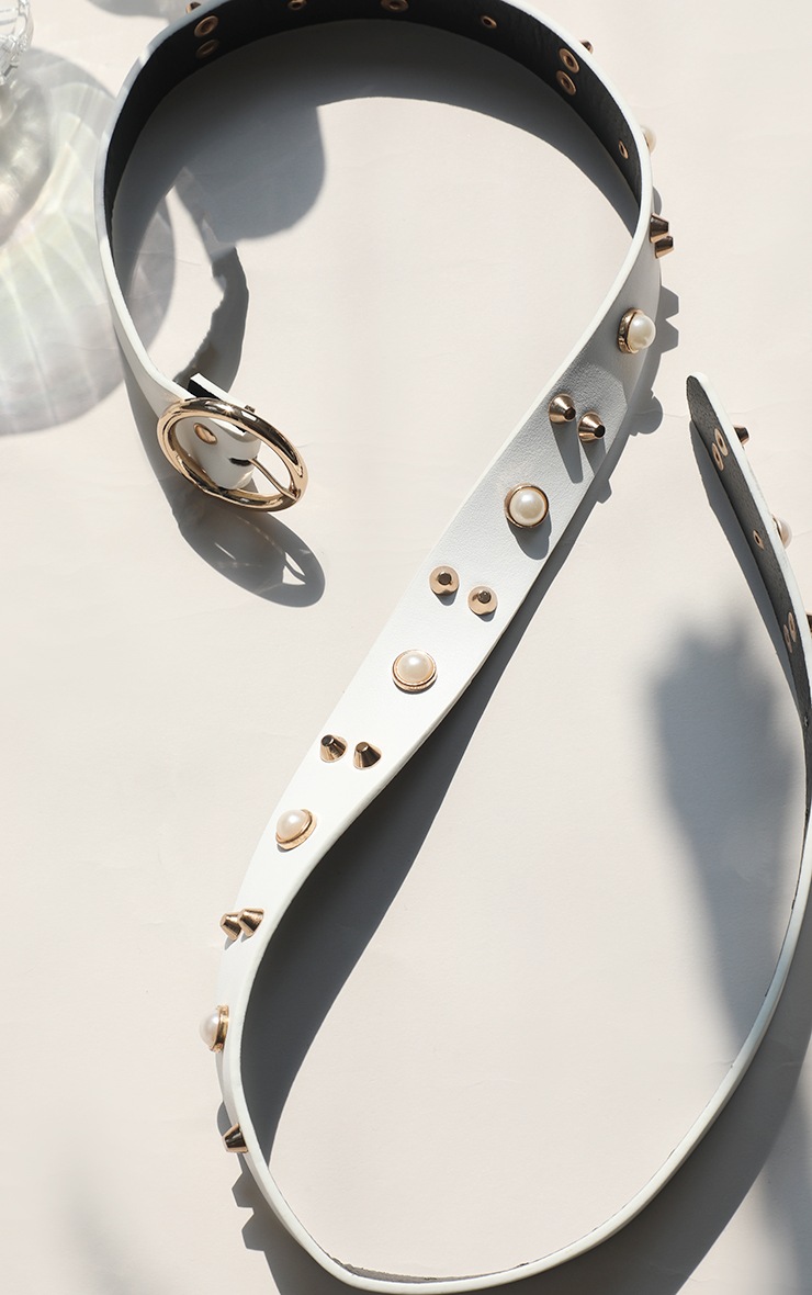 White Studded Pearl Waist Belt