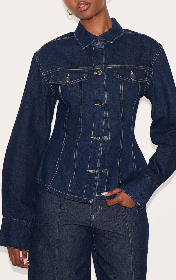 Jean de tailleur indigo foncé à taille mi-haute et coutures devant image 4
