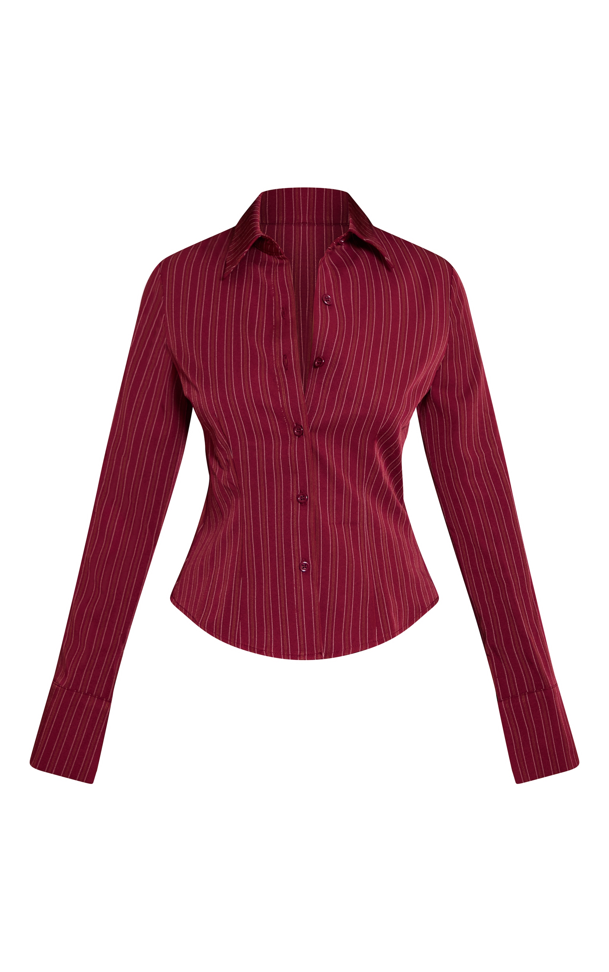 Petite Burgundy Striped Long Sleeve Fitted Shirt image 5