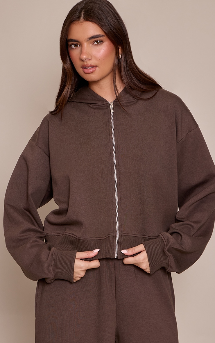 Chocolate Interlock Cropped Zip Up Hoodie image 1