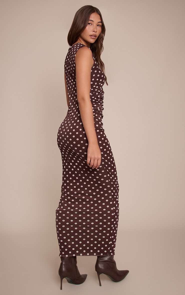 Brown Polka Dot Mesh Maxi Dress image 2