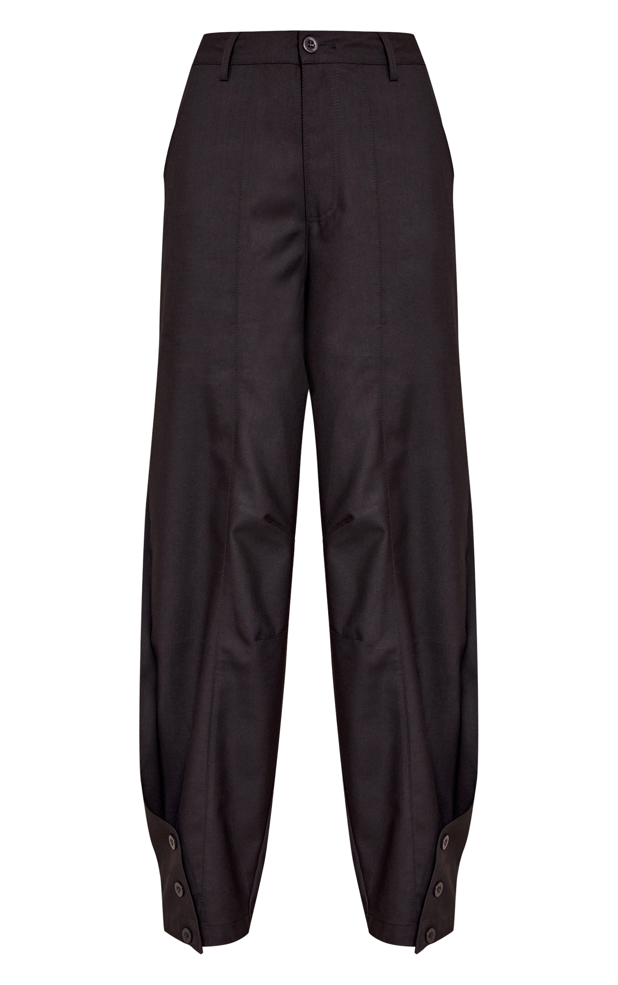 Black Woven Button Barrel Leg Seam Pants image 5
