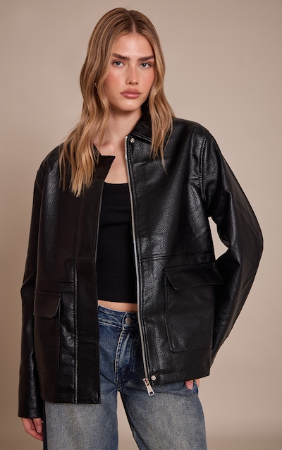 Black Faux Leather Oversized Jacket