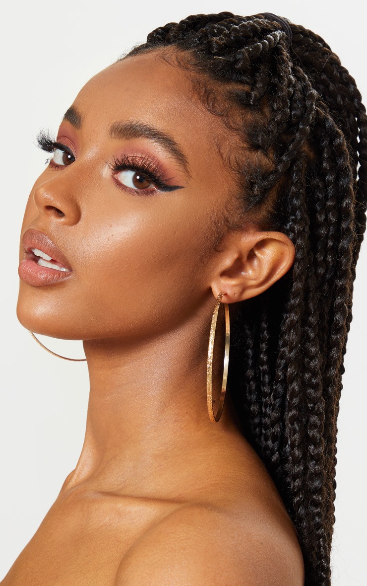 Gold Textured Basic Large Hoop Earrings