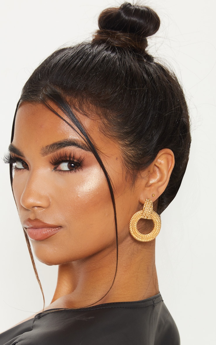 Gold Rope Effect Round Door Knocker Earrings