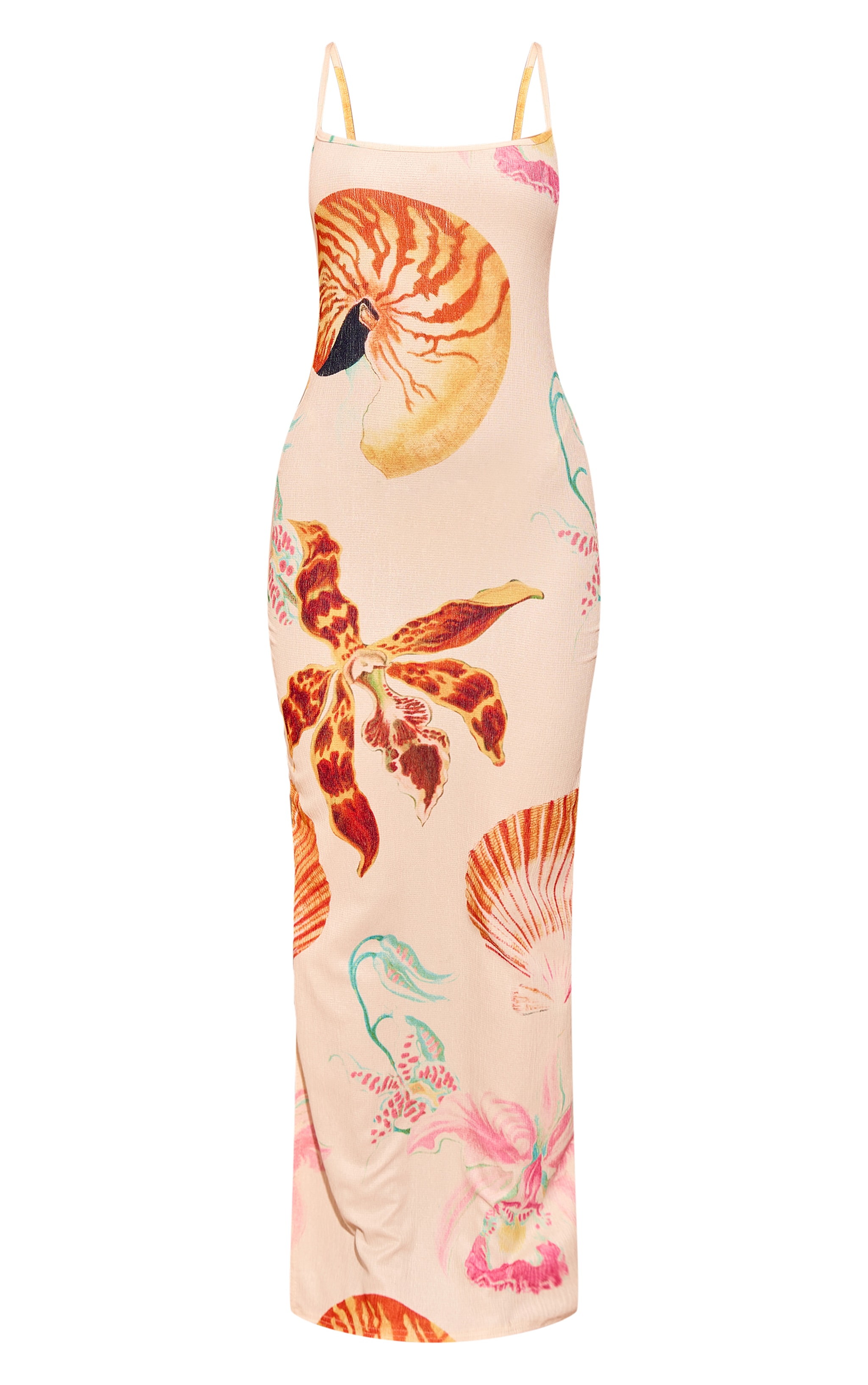 Multi Shell Print Crinkle Textured Contrast Strappy Maxi Dress image 5