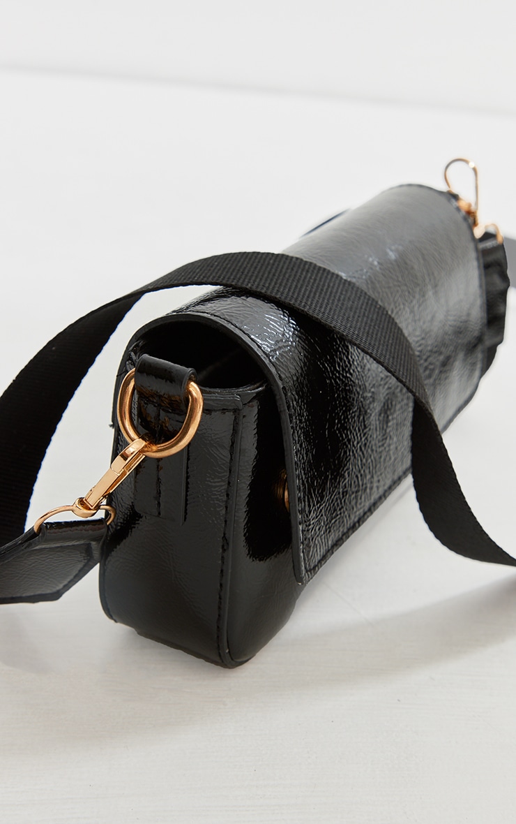 Black Pu Crinkle Tape Crossbody Bag image 4