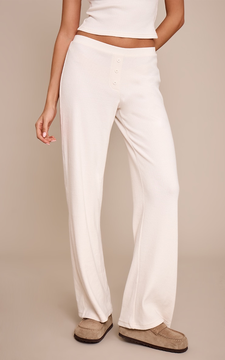 Pantalon large brossé côtelé crème à boutons image 2
