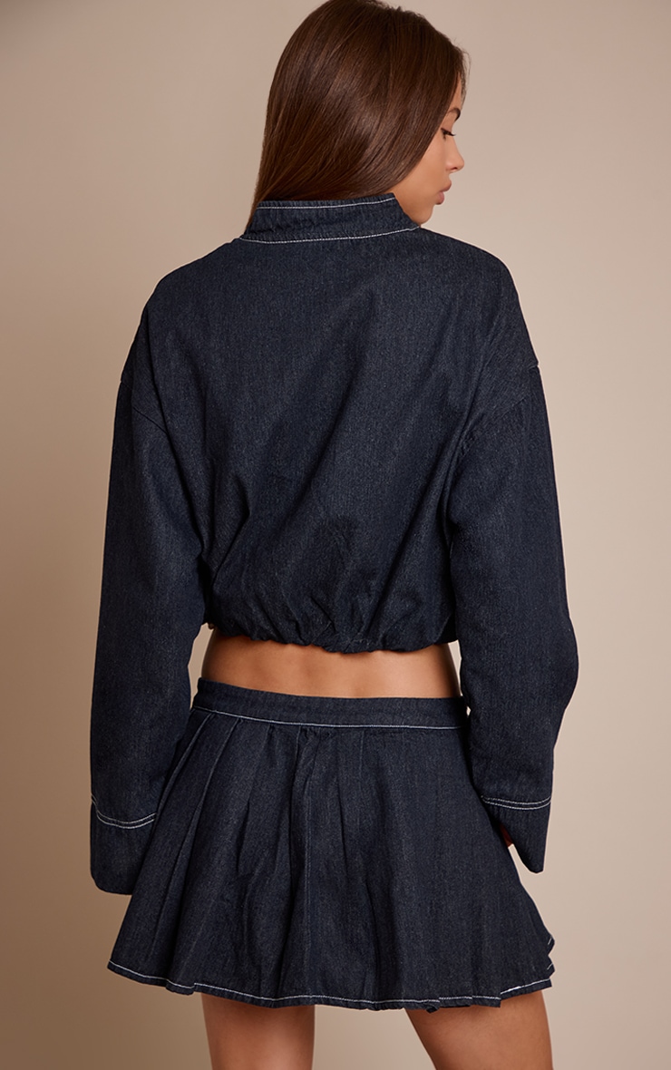 Indigo Denim Pleated Mini Skirt image 3