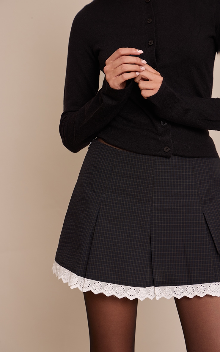 Dark Green Check Tailored Woven Box Pleat Skater Skort image 5