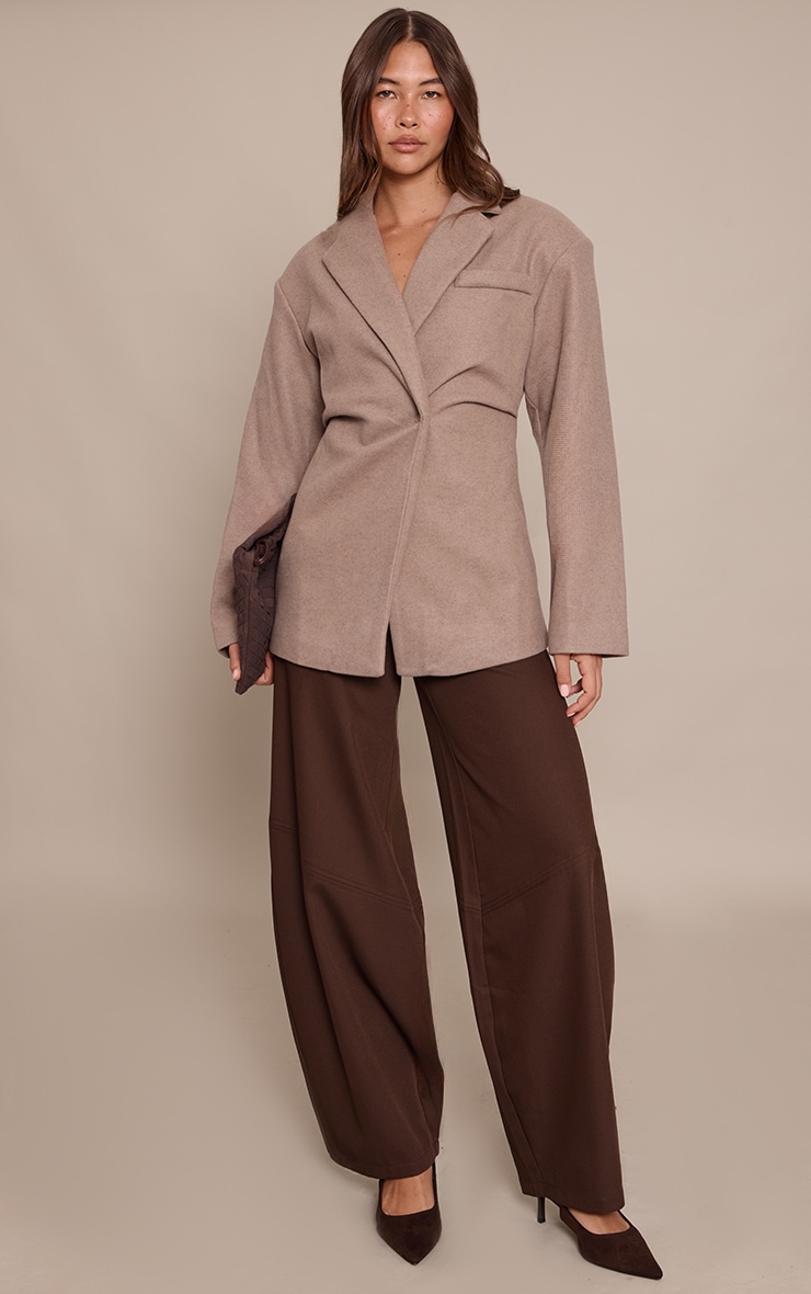 Brown Wool Look Cinched Blazer image 3