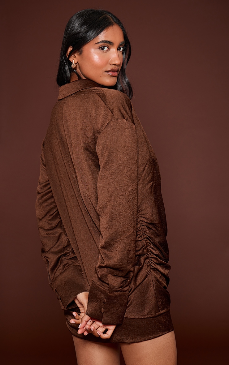 Chocolate Textured Satin Plunge Shirt image 2