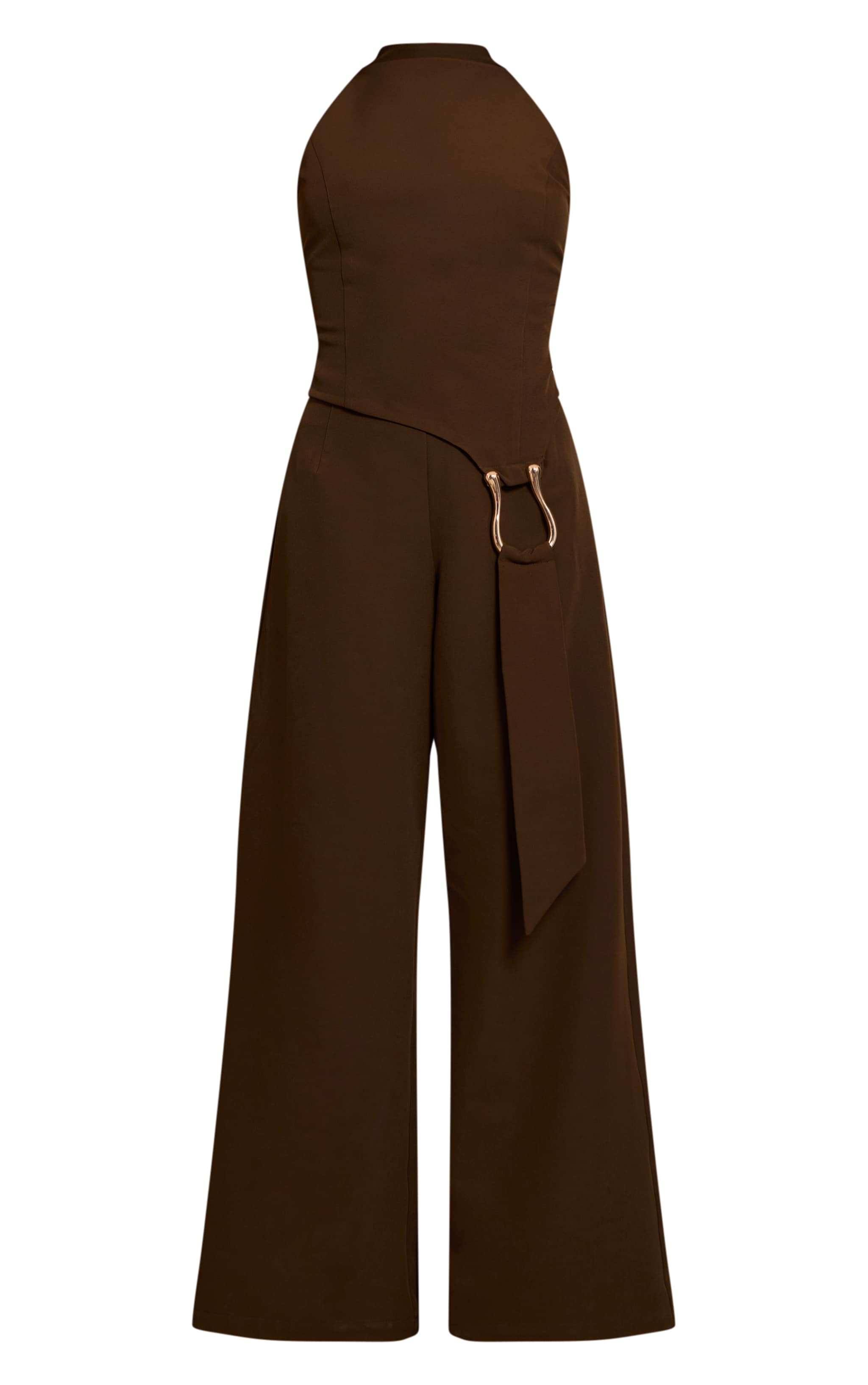 Khaki Woven Belt Trim Detail Straight Leg Jumpsuit image 5