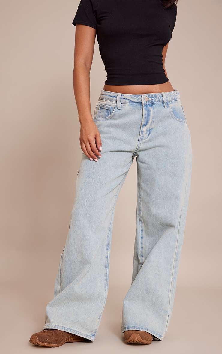 Petite Vintage Bleach Wash Low Rise Boyfriend Jeans image 2