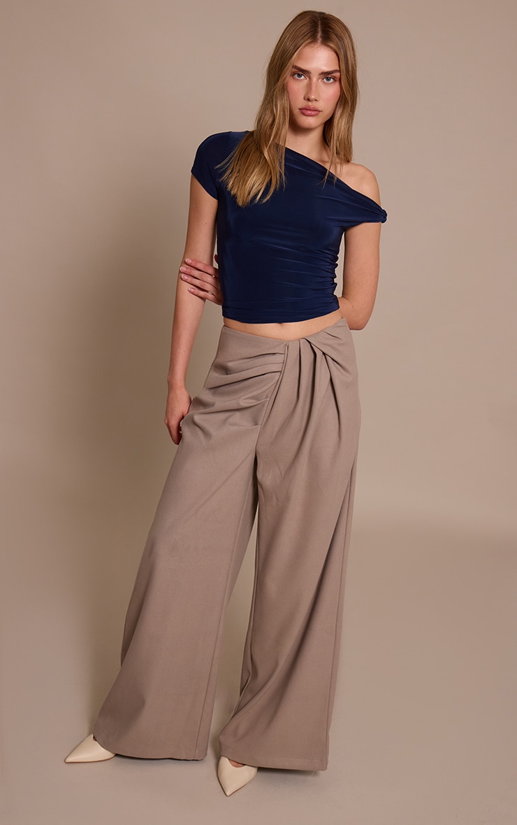 Navy Double Layer Slinky Asymmetric Knot Detail Long Top  image 3