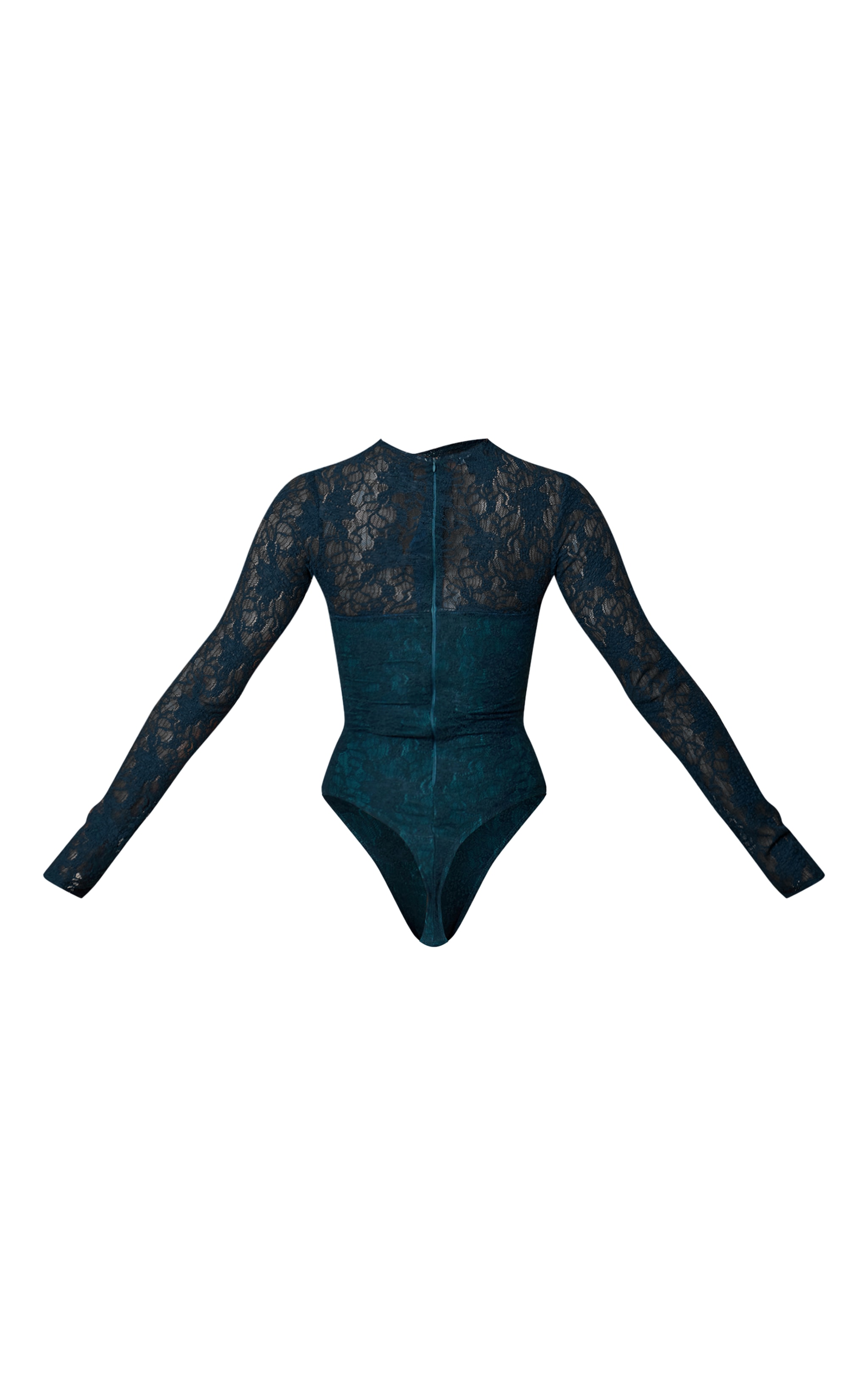 Emerald Green Lace Cut Out Asymmetrical Long Sleeve Bodysuit image 6