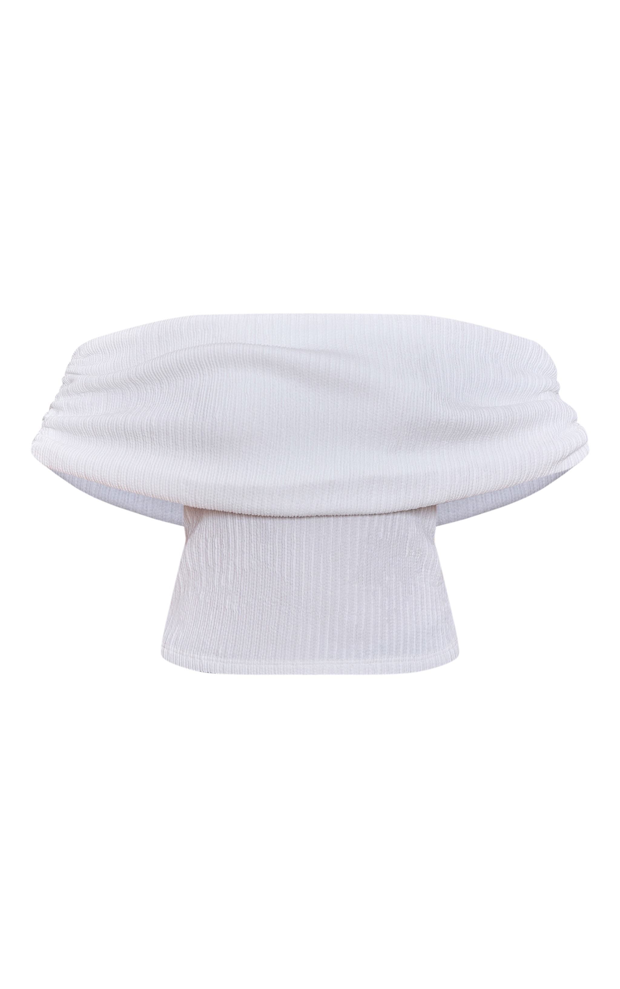 Cream Textured Bardot Fold Over Detail Long Top image 5