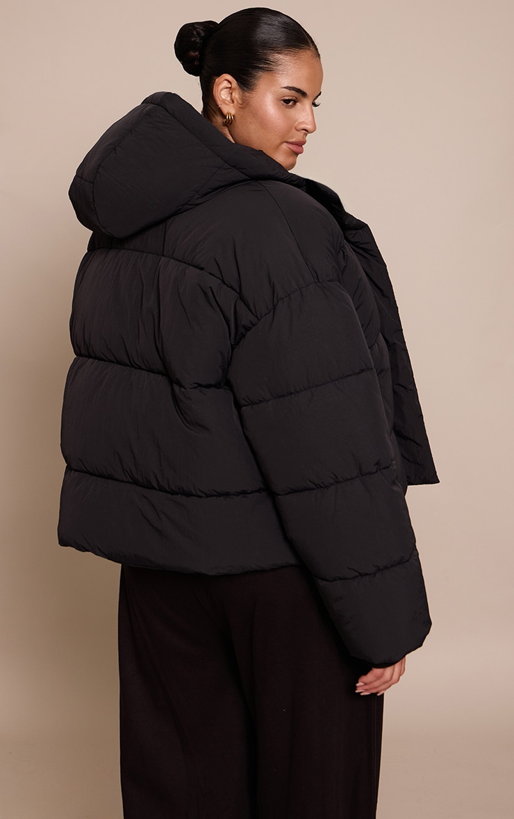 Plus Cropped Black Drawstring Puffer Jacket image 2